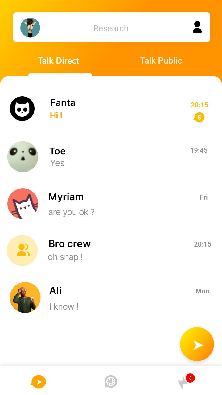 Contacts screen